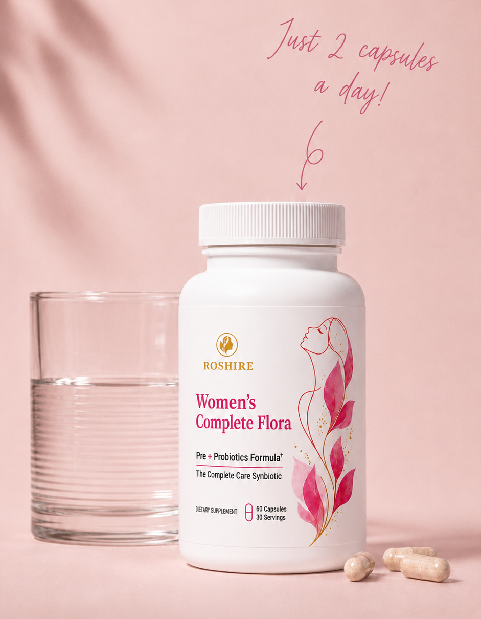 ROSHIRE Women’s Complete Flora – 60 Billion CFU Synbiotic for Vaginal, Gut & Urinary Health (60 Capsules)