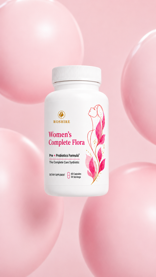 ROSHIRE Women’s Complete Flora – 60 Billion CFU Synbiotic for Vaginal, Gut & Urinary Health (60 Capsules)