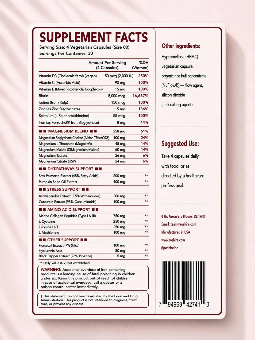 Roshire Hair Fall Rescue – Biotin + Collagen + DHT Defense Formula
