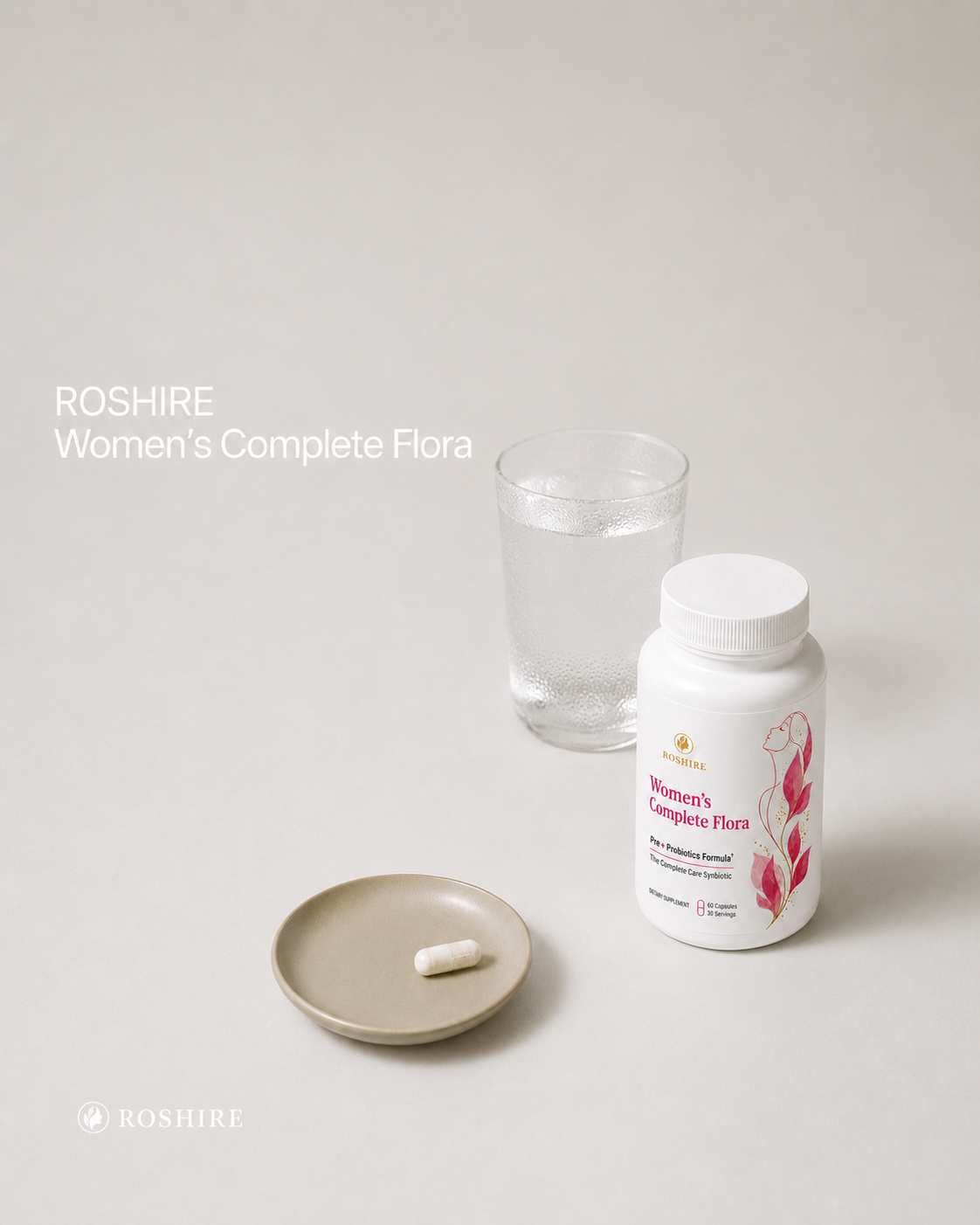 ROSHIRE Women’s Complete Flora – 60 Billion CFU Synbiotic for Vaginal, Gut & Urinary Health (60 Capsules)