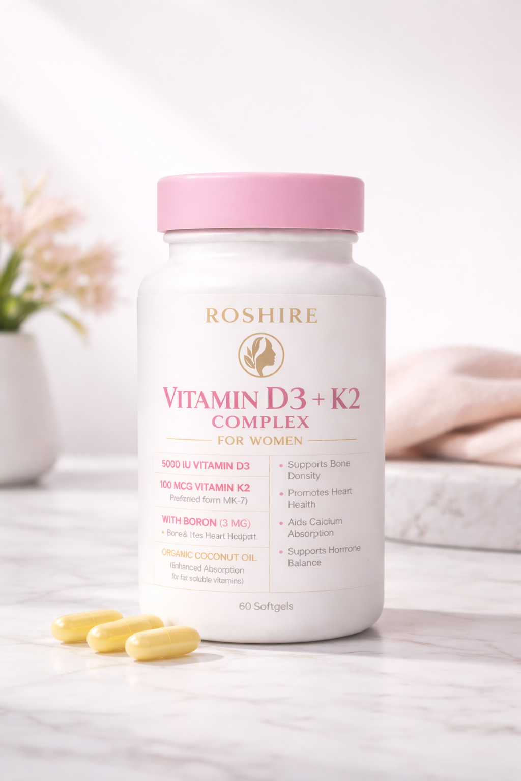 ROSHIRE Vitamin D3 + K2 Complex for Women